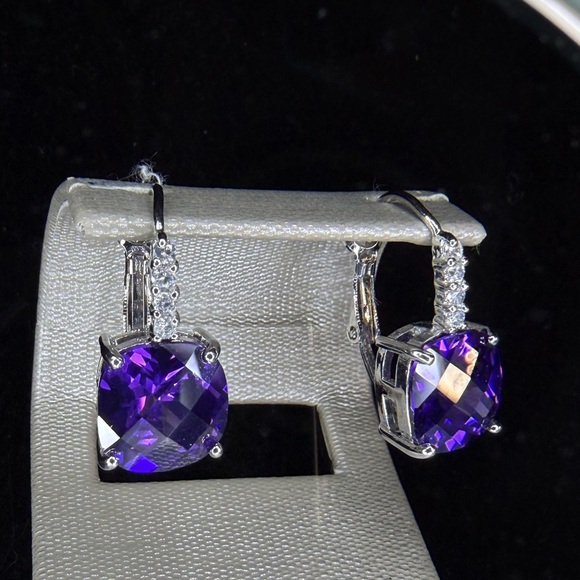 FESHIONN IOBI Purple Cushion Cut Drop Earrings - Picture 2 of 2